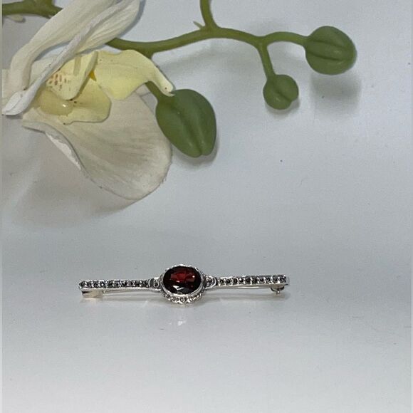 Sterling Silver with Genuine Garnet Brooch - Picture 1 of 4